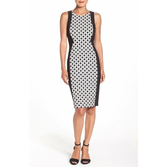 New! ADRIANNA PAPELL Women's Dot Jacquard Colorblock Dress Size 10 - Picture 2 of 7